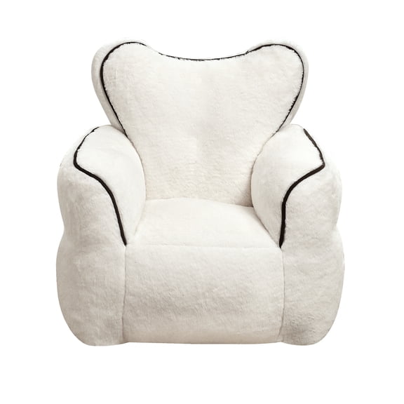 Leumius Bean Bag Chair,Faux Fur Beanbag Chair with a Color-Block and Heart-Shaped Backrest,Large Lazy Sofa for Living Room, Bedroom, Apartment,White