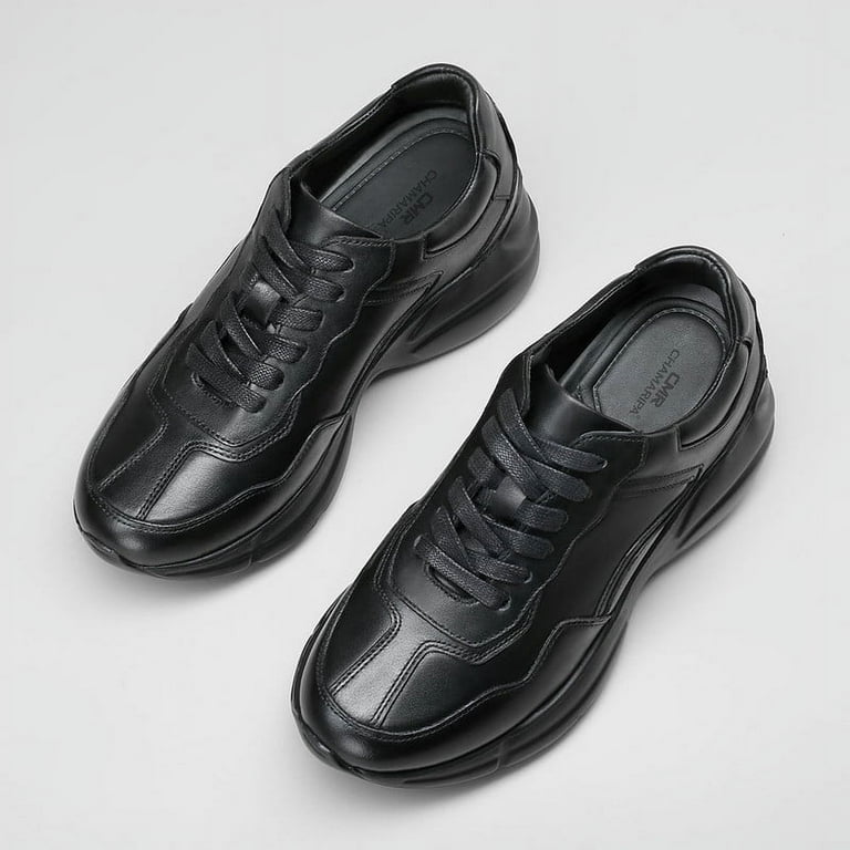 Women's Black & White Platform Sneakers - 8cm Chunky Sole With 5cm Hidden Wedge Heel, Leather Casual Shoes