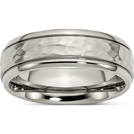 Titanium Polished And Hammered 7mm Grooved Edge Band (Size 6) Made In China tb237-6