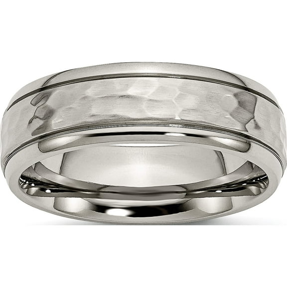 Titanium Polished And Hammered 7mm Grooved Edge Band (Size 6) Made In China tb237-6