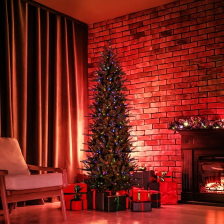 Fraser Hill Farm 6.5-ft. Carmel Pine Artificial Christmas Tree with Dual Multicolor & Warm White Fairy LED Lights and Remote Control, FFCP065-6MGR