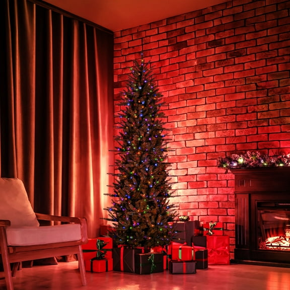 Fraser Hill Farm 6.5-ft. Carmel Pine Artificial Christmas Tree with Dual Multicolor & Warm White Fairy LED Lights and Remote Control, FFCP065-6MGR