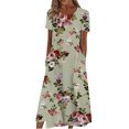 thumbnail image 2 of TSADFHJI Jupes en Cuir pour Femmes Longueur Midi Décontracté Col Rond Imprimé Floral Manches Courtes Robe Ample Bohème Été Plage TG, 2 of 4
