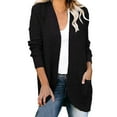 thumbnail image 1 of Fall Jackets Coats Cardigan Sweaters for Women, Solid Color Curved Placket Large Pocket Sweater Cardigan Jacket Black, 1 of 3