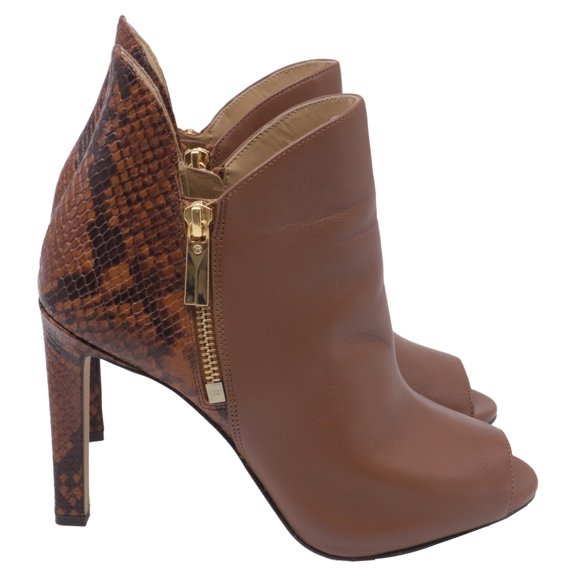 Pre-Owned Michael Michael Kors Alane Open Toe Booties in Brown Leather
