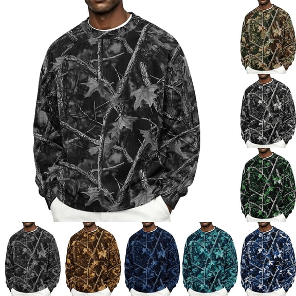 IAJDKMEK Men's Loose Camo Corduroy Sweatshirt - Crewneck Long Sleeve Pullover Top for Men, Casual Print Sweatshirt for Everyday Comfort