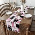 thumbnail image 4 of Pink Black Table Runner, Geometric Modern Kitchen Dining Decoration for Home Party, Block Home Decor for Living Room Dresser Scarfs for Bedroom, 13.8" x 91" (No Glitter), 4 of 6
