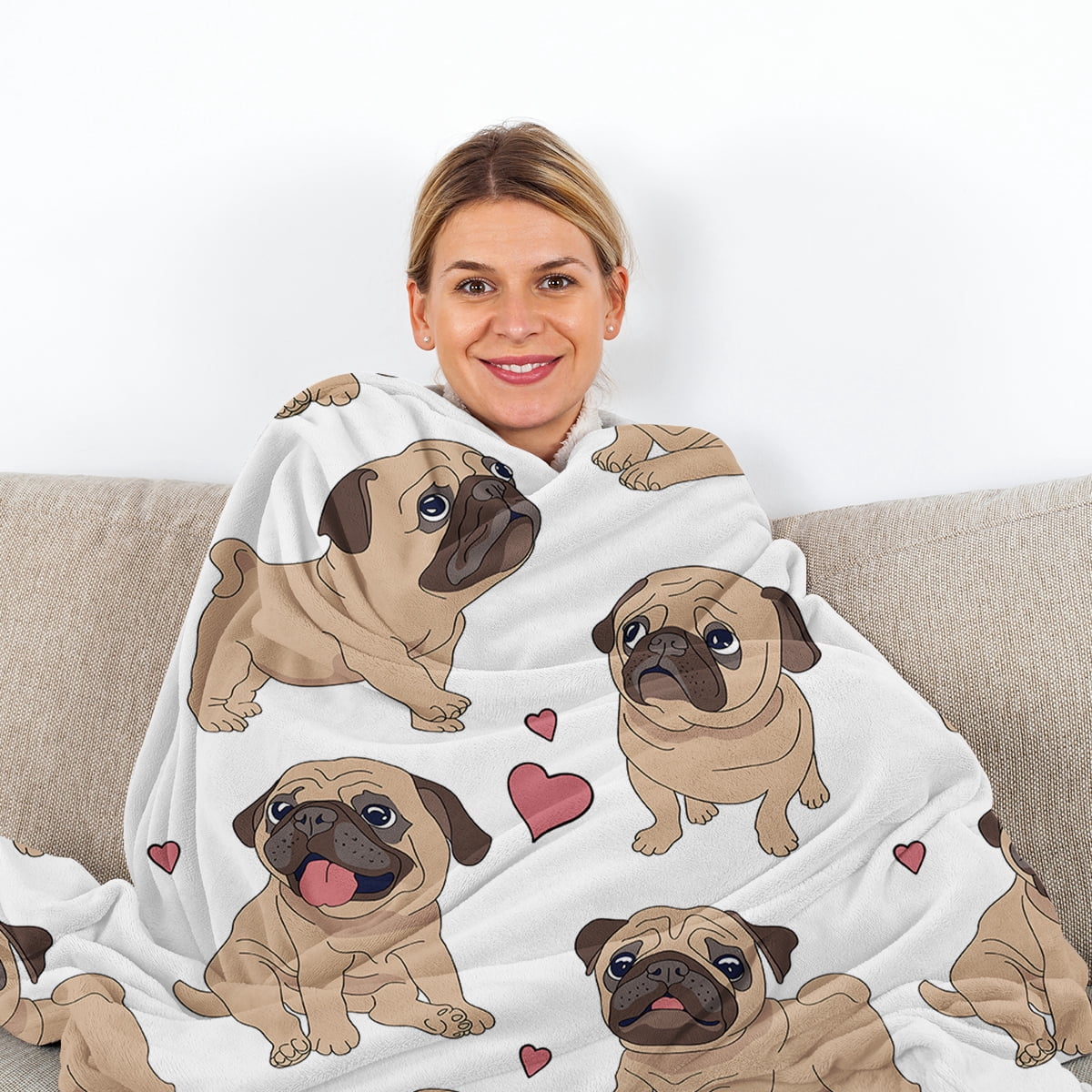 Halloween Cartoon Pug Flannel Blanket, Soft, Scenic, Lightweight, Suitable for Sofa, Office, Bed, Nature, Travel