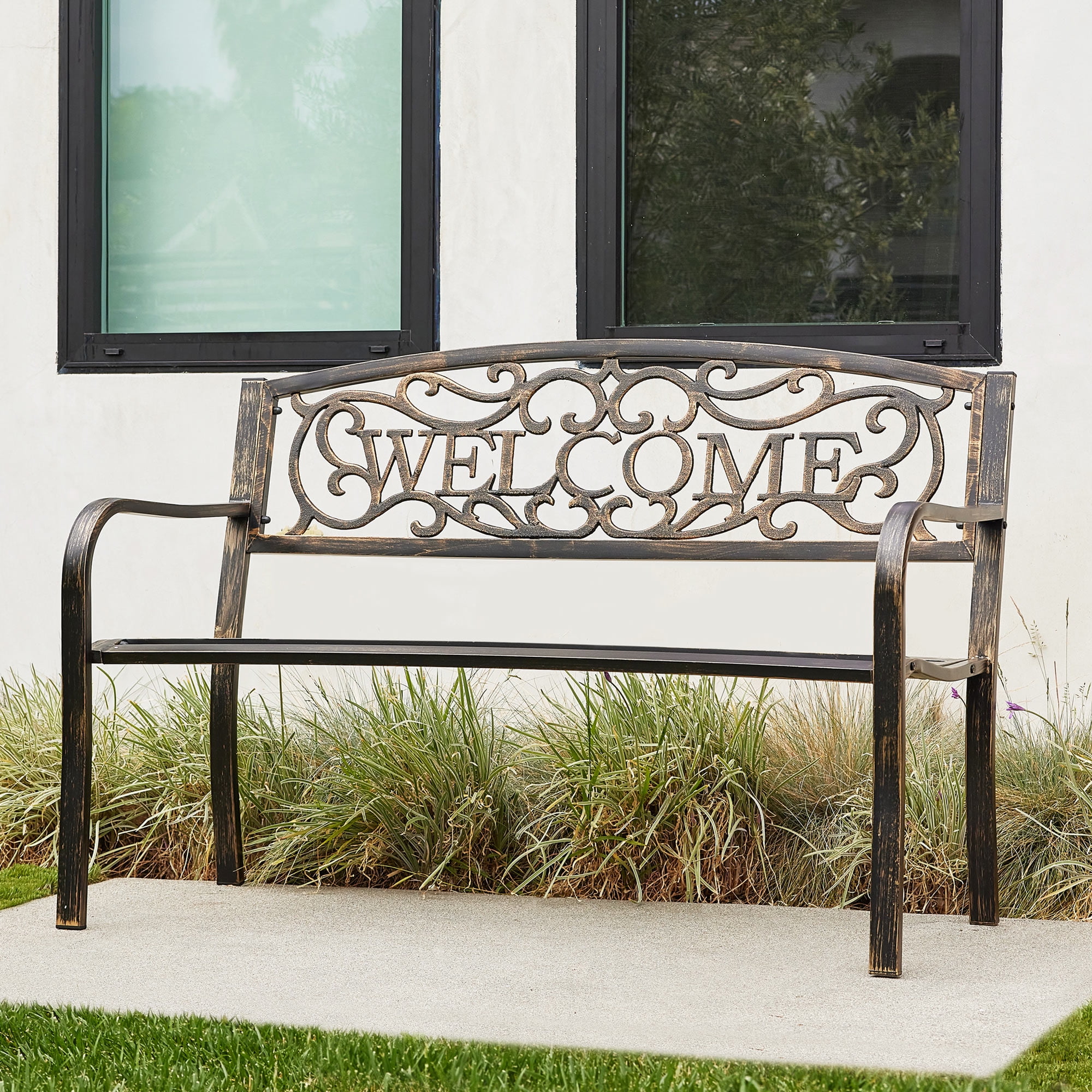Belleze 50 Blossoming Garden Decorative Patio Park Bench Bronze Com Belleze 50 Blossoming Garden, Outdoor Bench With Back Panel