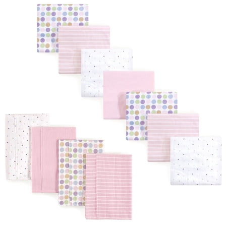Luvable Friends Infant Girl Cotton Flannel Burp Cloths and Receiving Blankets 11-Piece Pink Dots One Size