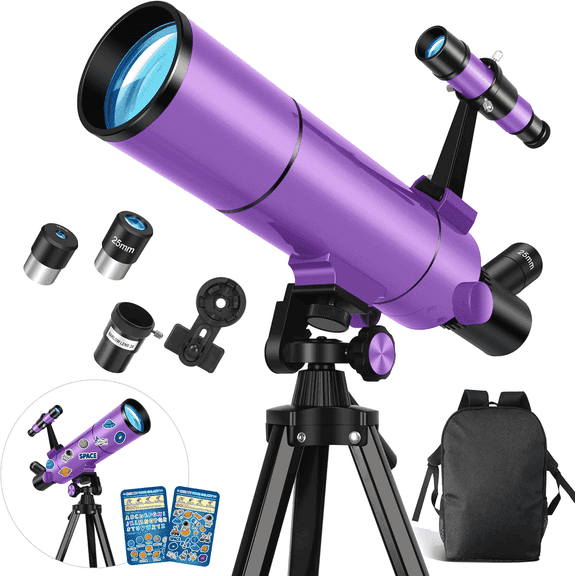 Telescope for Adults & Kids, 80mm Aperture 500mm Portable Refractor Telescope for Astronomy Beginners, with Tripod, Stickers, Smartphone Adapter, Backpack