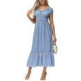 thumbnail image 1 of Women Renaissance Peasant Maiden Boho Inspired Cap Sleeve Lace Trim Maxi Dress, Sky Blue, XX-Large, 1 of 5