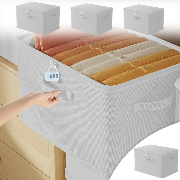 Caja de almacenamiento grande con cerradura - Organizador plegable de armario de 45x30x30cm para ropa, colchas y viajes - Asa resistente a la humedad y reforzada