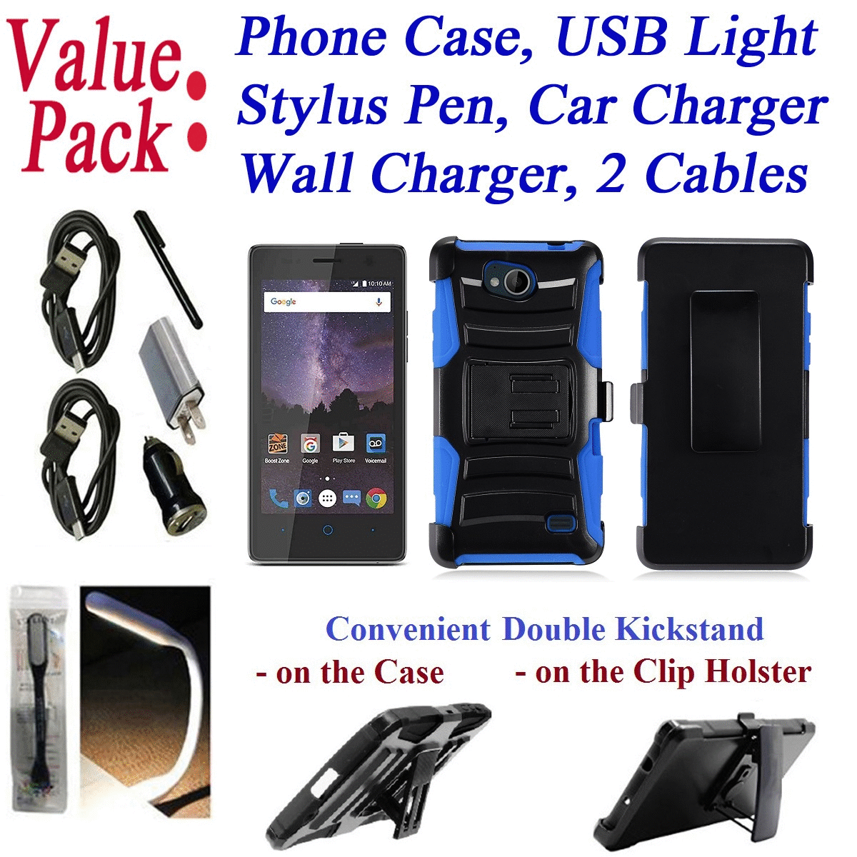 Value Pack Cables Chargers + for 4.5" ZTE Majesty Pro Z799VL majestypro