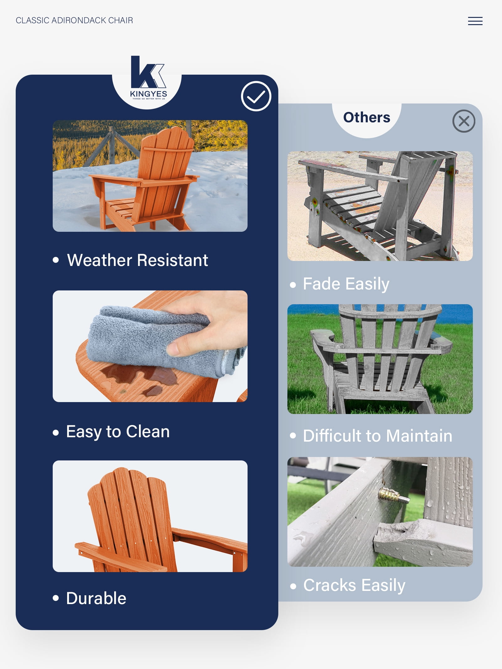 KINGYES HDPE Adirondack Chair, All-Weather Outdoor Fire Pit Chairs for Patio Deck Lawn, Orange