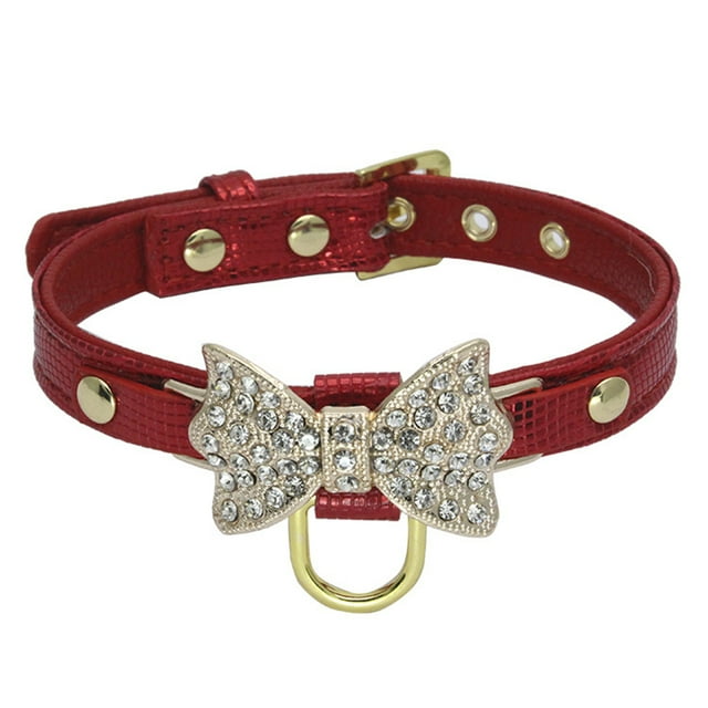 Collar y joya para perro y gato con pajarita de cuero brillante y bonito de diseñador