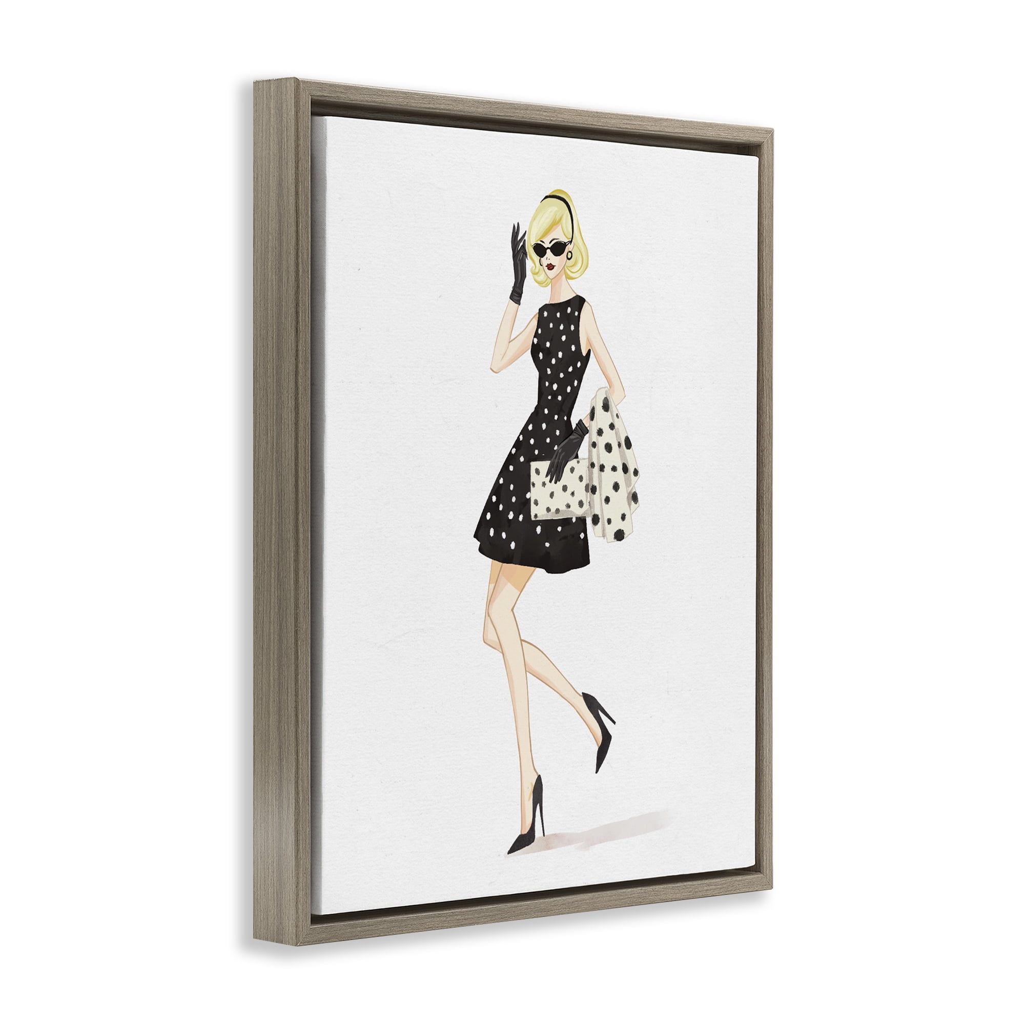 Stupell Industries Retro Trend Polka Dots Brown Framed Floater Canvas Wall Art, design by Ziwei Li