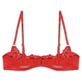 thumbnail image 4 of Lingerie pour Femmes Dentelle Florale Transparente Soutien-Gorge à Armatures Bretelles Réglables Non Doublé Rouge B L, 4 of 5