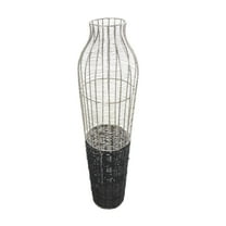 DecMode 36" Tall Silver Metal Vase with Woven Black Rattan Base