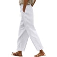 thumbnail image 2 of ClodeEU Women's Breathable Linen Blend Drawstring Wide Leg Pants,Relaxed Fit Casual Long Trousers with Pockets White,Womens Plus XXL, 2 of 7