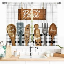 Farmhouse Kitchen Curtainsm, Rustic Fork and Spoon Woodern Plank Board Cook Theme Country Cottage Cafe Living Room Bedroom Window Curtains Drapes Treatments 2 Panels, 55x39 Inch