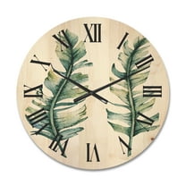 Designart 'Duo of Tropical Leaves On White' Farmhouse Wood Wall Clock