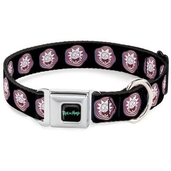 Rick and Morty Pet Collar, Dog Collar Metal Seatbelt Buckle, Rick and Morty Rick Vaporwave Bullseye Black Blue Red White, 9.5 to 13 Inches 1.0 Inch Wide