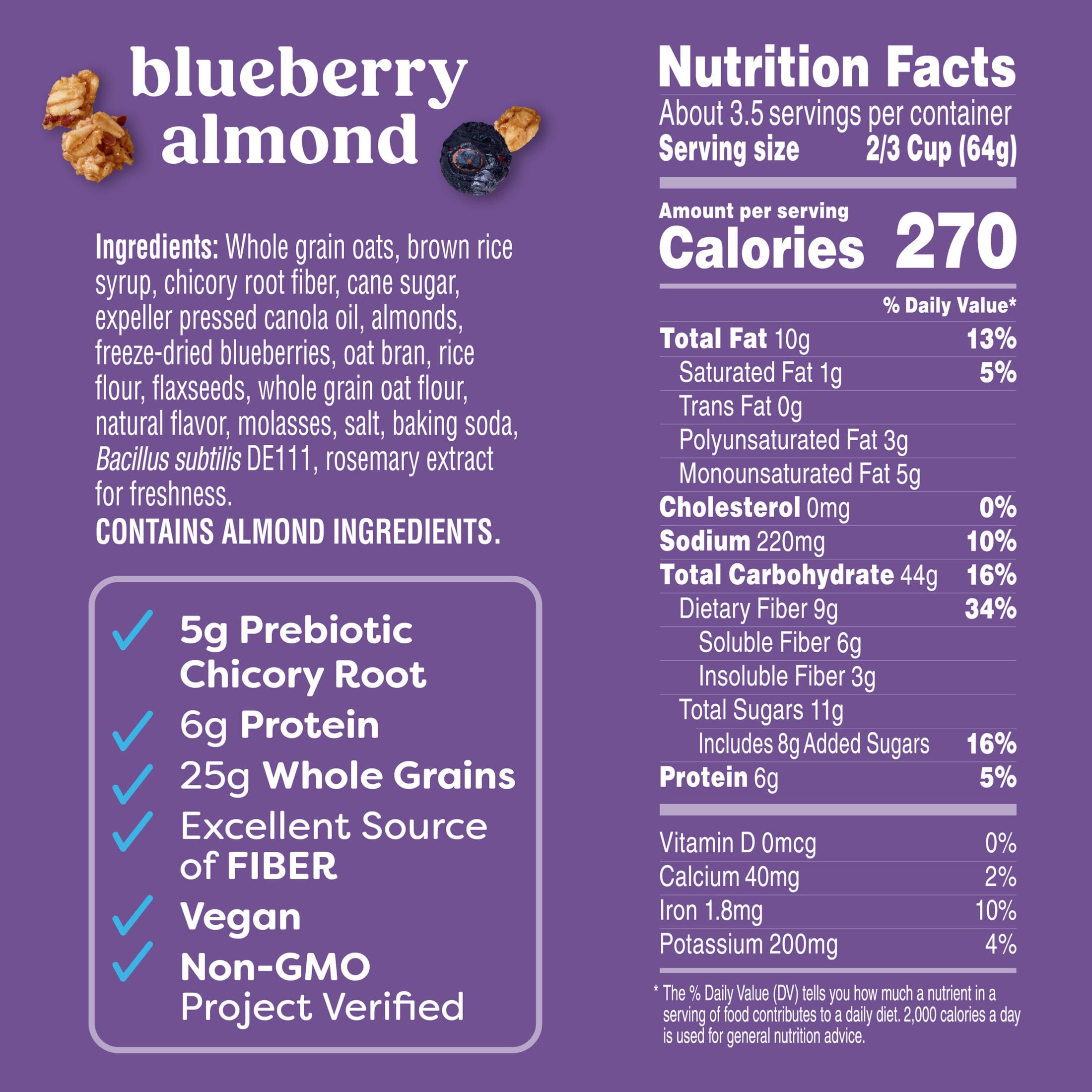(5 pack) Kashi Gut Health Blueberry Almond Granola, Prebiotics and High Fiber Bag, 8 oz