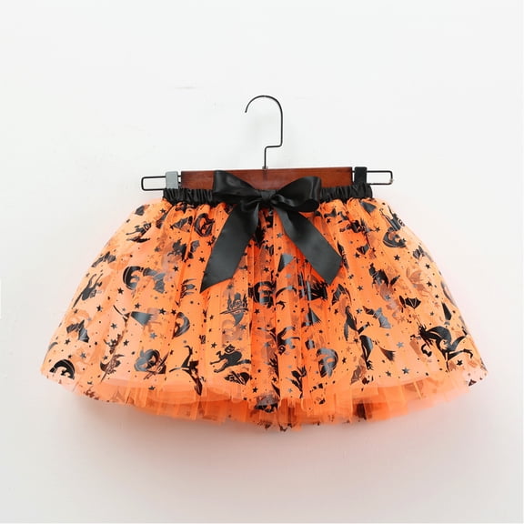 Kids Halloween Tutu Skirt - Festive Print Tulle Skirt with Bow, Party Dance Skirt