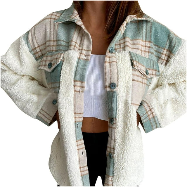 CEHVOM Women's Jacket Lamb Wool Stitching Warm Single-Breasted Cardigan Jacket Clearance