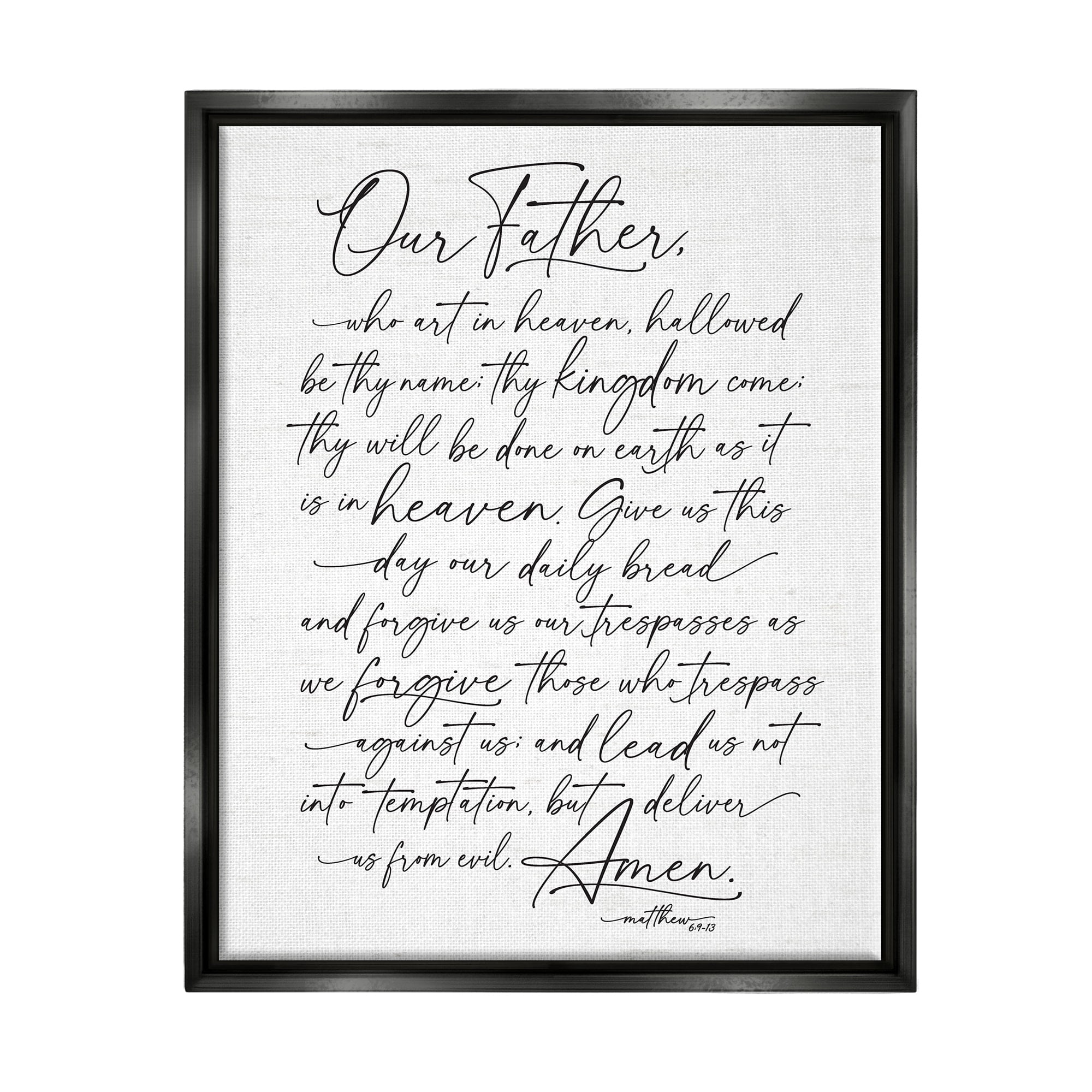 Stupell Industries Our Father Religious Prayer Reading Spiritual Scripture Graphic Art Jet Black Floating Framed Canvas Print Wall Art, Design by Lettered and Lined