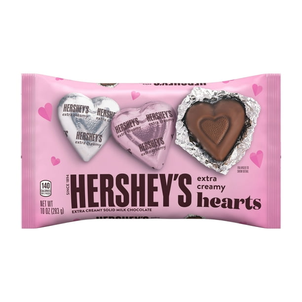 HERSHEY'S, Extra Creamy Solid Milk Chocolate Hearts Candy, Valentine's Day, 10 Oz., Bag