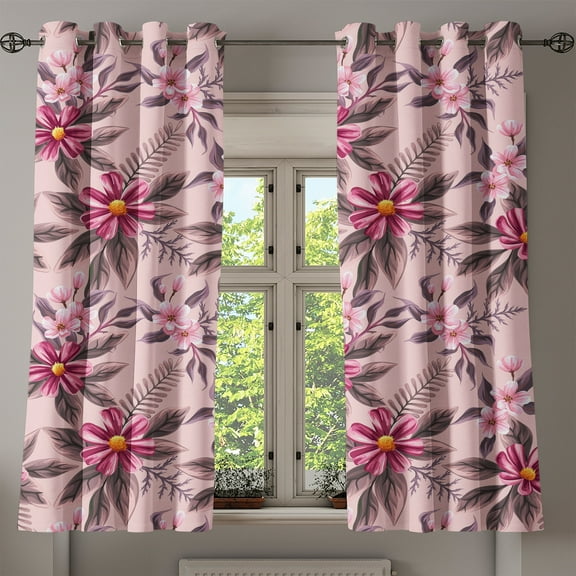 Ambesonne Floral Scene Grommet Curtain, Spring Romantic Flower, 50"x60", Pale Pink Magenta