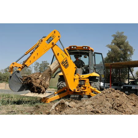 LAMINATED POSTER Rear view of a JCB 3CX showing the backhoe being employed to remove a tree stump. Horizontal stabili Poster Print 24 x (Best Way To Remove Bush Stumps)