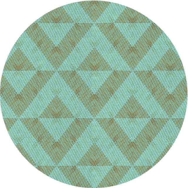 Ahgly Company Tapis Rond Lavable en Machine Intérieur Transitionnel Bleu Vert, 6 Pieds Rond