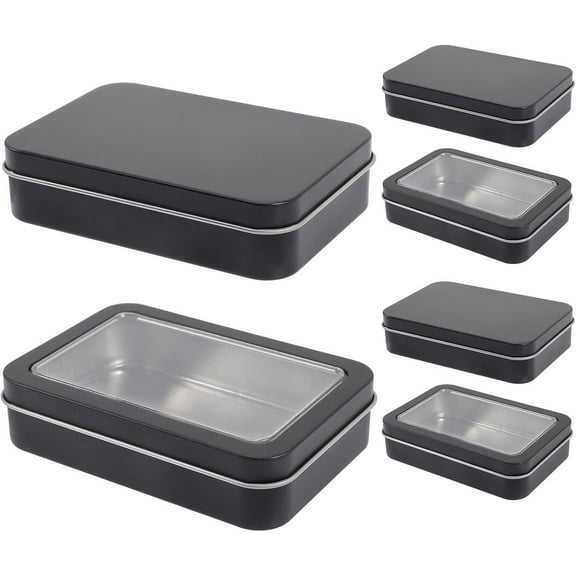 6pcs Tinplate Playing Card Case, Black Card Deck Storage Box with Window, Portable Game Organizer for Travel, Fits Poker and Bridge Size