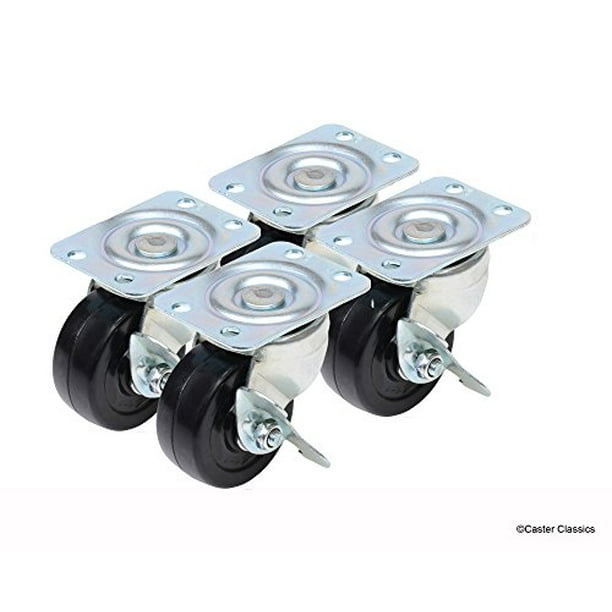 Caster Classics 2inch Locking Low Profile HD Rubber Wheel Plate