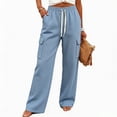 thumbnail image 3 of Maplenight Cargo Pants for Women Elastic Drawstring Waist Wide Leg Pants Relaxed Fit Casual Travel Lounge Pants with Pockets, 3 of 7