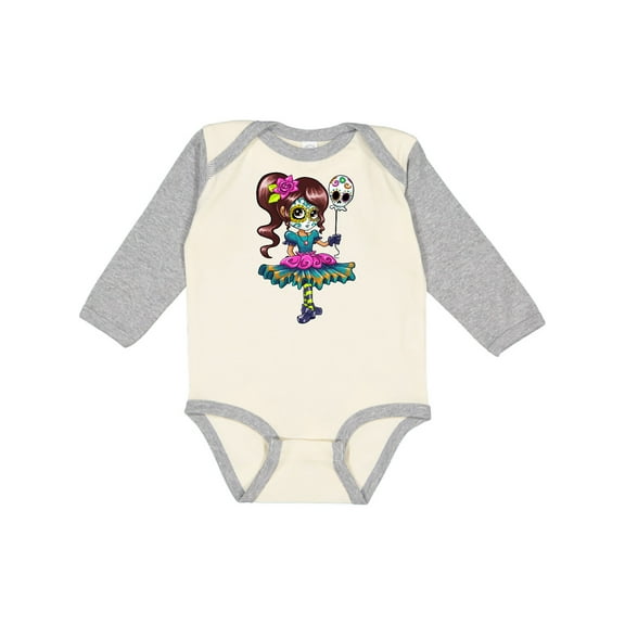 Inktastic Día de los Muertos girl with decorative skull balloon Boys or Girls Long Sleeve Baby Bodysuit