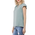 thumbnail image 4 of DARING DIVA Women's V Neck Casual Solid Cap Blouse Top L Pale Blue, 4 of 6