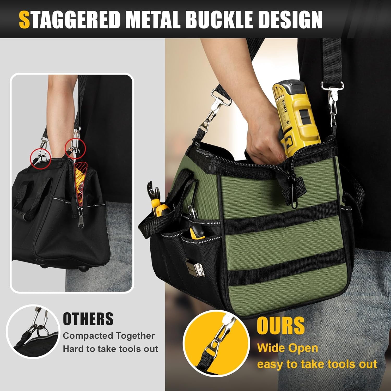 Heavy Duty Tool Bag 18-Inch, 16-Pocket Portable Soft Tool Box Organizer Storage, Handle Tactical Carry Tote Empty Toolbox with Large Zipper, Father Day Dad Men Gift for Mechanic Engineer, Orange