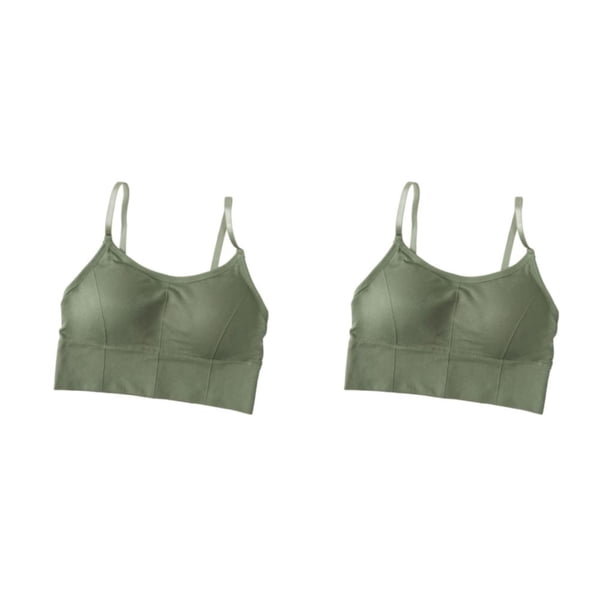 Minnieouse Sujetador sin mangas para mujer, lencería Sexy, ropa interior sin costuras, Bralette, Color sólido, moda fina, verano, sin mangas, Verde 2piezas