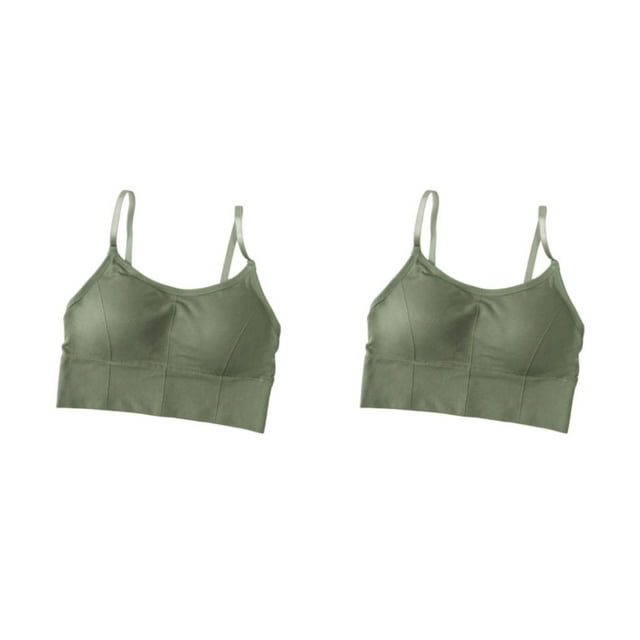 Minnieouse Sujetador sin mangas para mujer, lencería Sexy, ropa interior sin costuras, Bralette, Color sólido, moda fina, verano, sin mangas, Verde 2piezas
