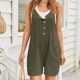 thumbnail image 6 of CheerKidz Short Jumpsuits for Women's Summer Solid Color Short Sleeved Neck Loose Fitting Seam Jumpsuit Casaul Shorts Outfits(Z01#Army Green,XL), 6 of 8