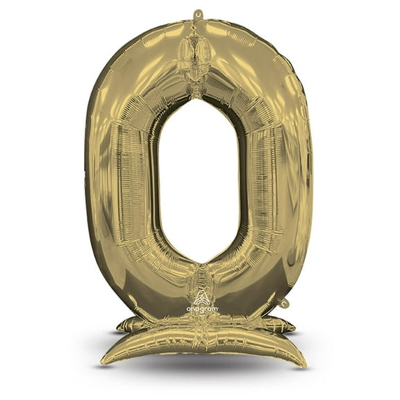 52 inch Stand-Up Numberz 0 - White Gold (Air-Fill Only) Foil Mylar Balloon - Party Supplies Decorations