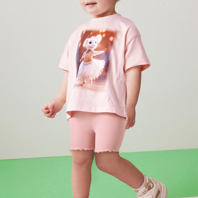 Odeerbi 2-8 Años Niñas Trajes de Verano Camisetas de Manga Corta de Algodón Dobladillo Crudo Pantalones Cortos Conjunto de Dos Piezas Suelto