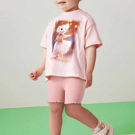 CYRBOKO Girls Outfit Sets, Summer Short Sleeve Two Piece T-shirts and Shorts Set Pink Size 5-6 T