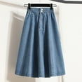 thumbnail image 2 of Women's Loose Mid-Length Denim Skirt - High Waist A-Line Casual Skirt with Stretch Fabric for Daily Errands, Shopping, and Urban Street Style,Light Blue M, 2 of 5
