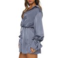thumbnail image 3 of SAYOO Vestido Suelto de Verano para Mujer, Color Sólido, Manga Larga, Solapa, Manga Acampanada, Falda Atada de un Solo Pecho SAYOO casual, 3 of 9