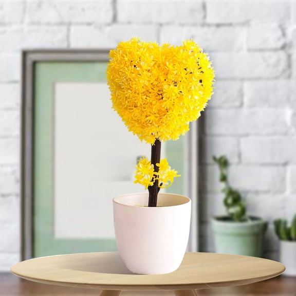 Heart Shaped Bonsai Potted Home Desk for Indoor Spaces Elegant White Small Tabletop Ornament,26 cm,Yellow